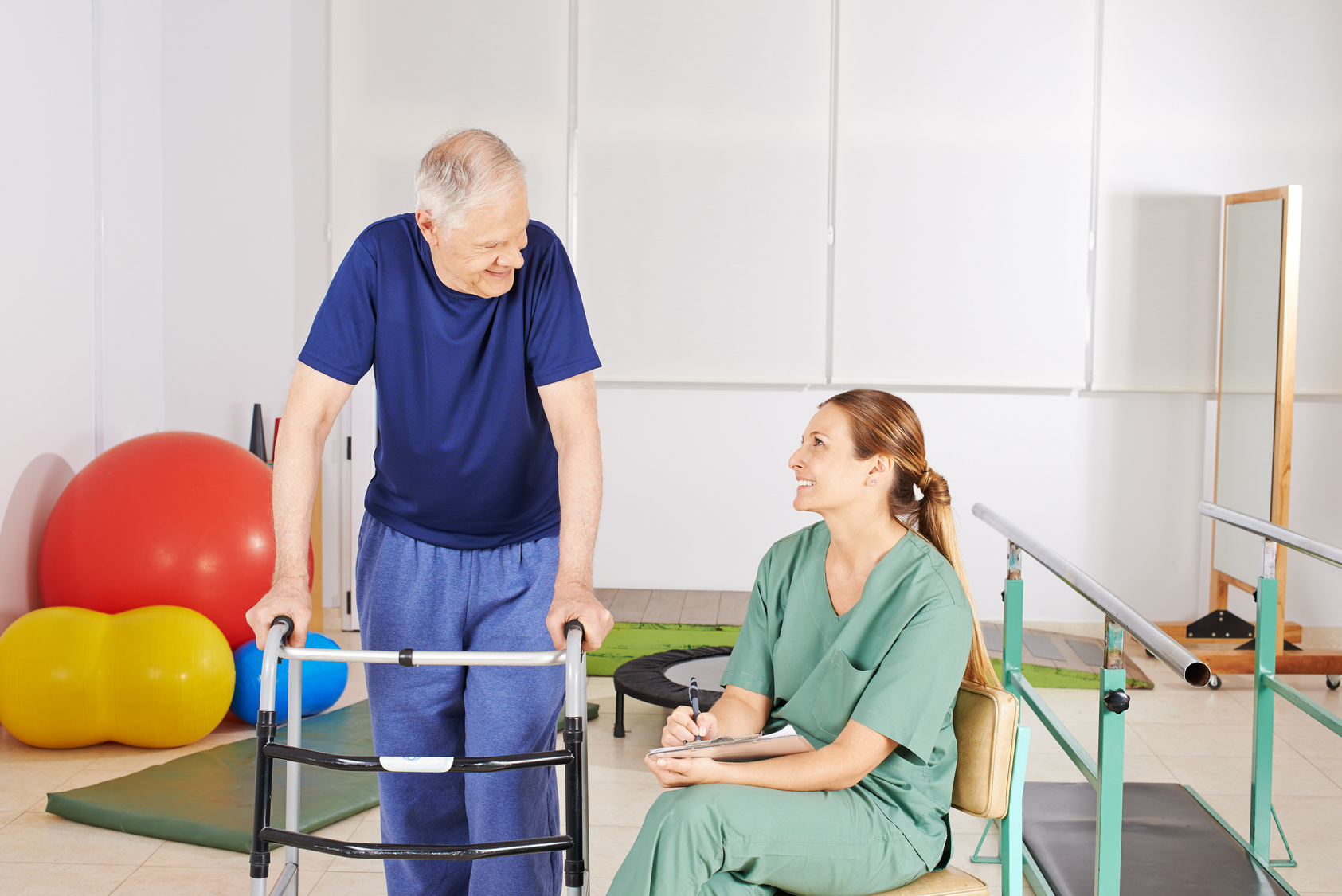 Old Man with Walker in Physical Therapy